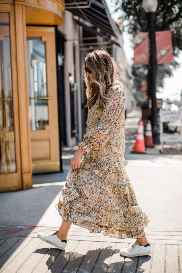 Flowy Midi Dress and Sneakers
