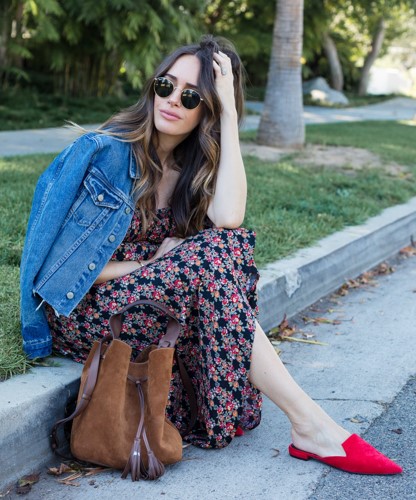 Maxi Dress Denim Jacket Slip-On Flats